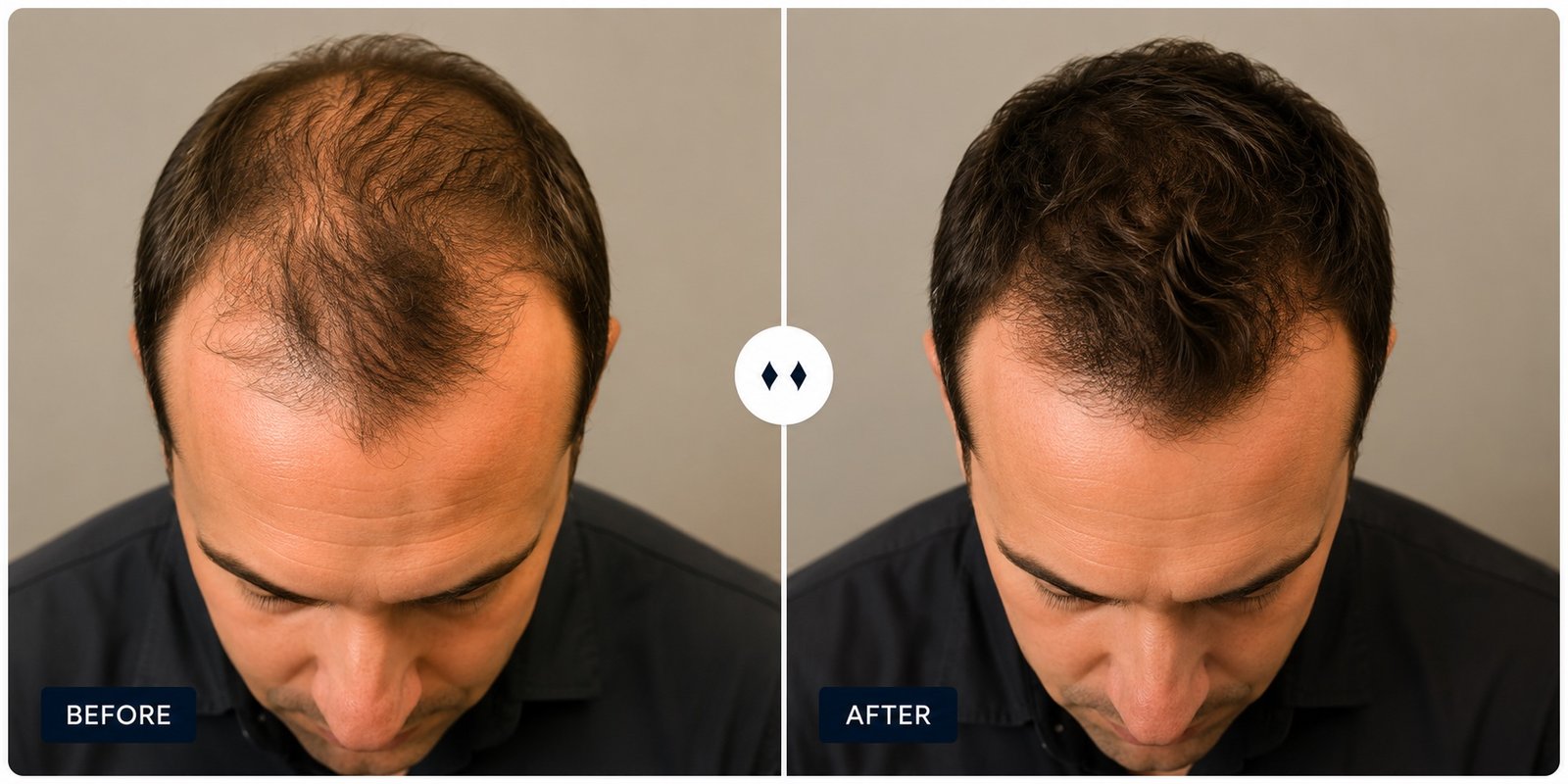 Before and after hair restoration results at Linda Alfieri Medical & Wellness Center